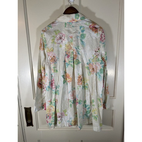 J Jill Women’s Floral Linen Blend Button Up Jacket Long Sleeve Size Large - Picture 5 of 11